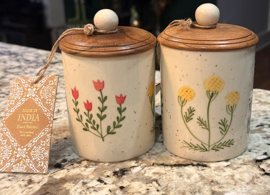 New Made in India floral ceramic 4” storage jar