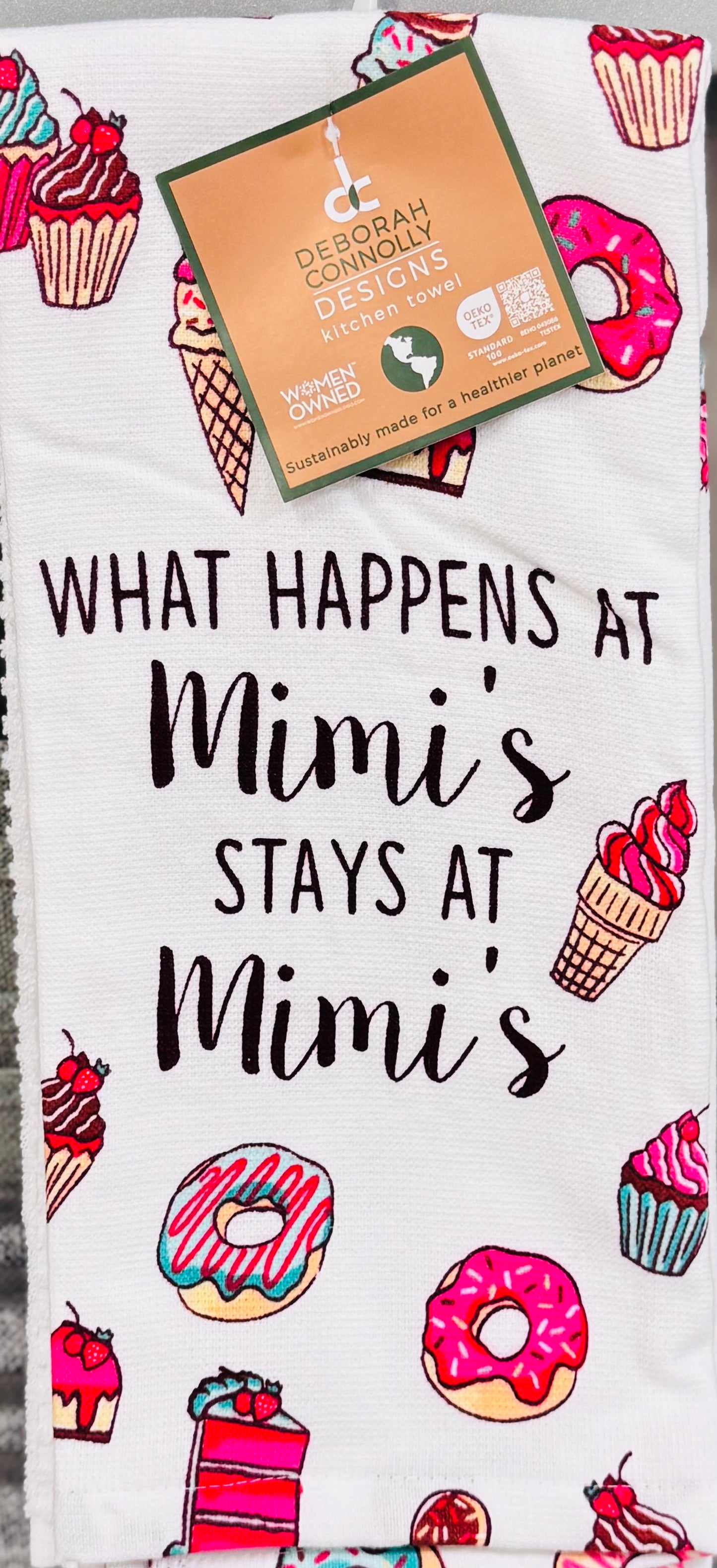 New 3-piece kitchen ice cream summer dish towel set WHAT HAPPENS AT MIMI’S STAYS AT MIMI’S