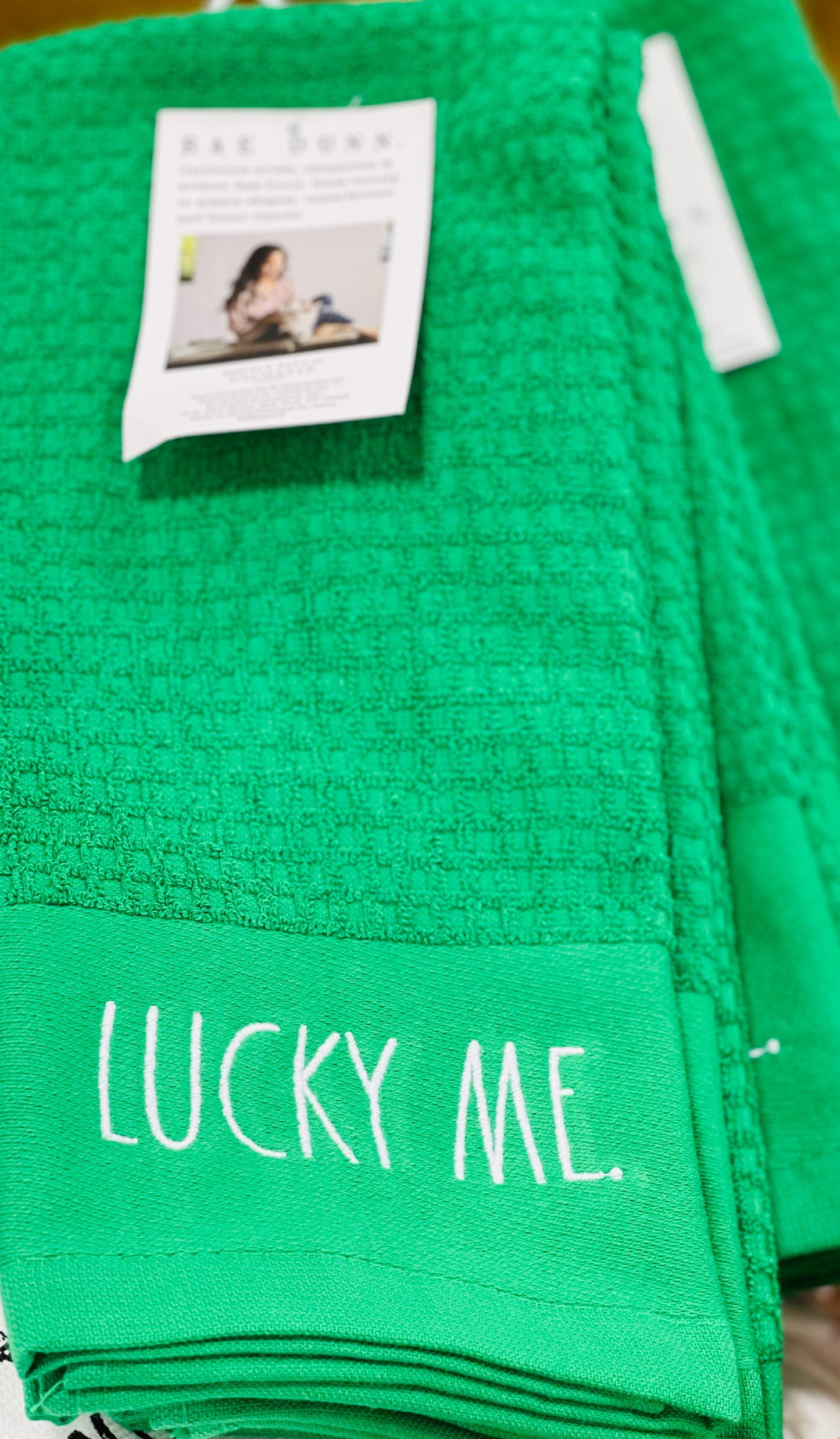 New Rae Dunn green St. Patrick’s Day 3-piece hand towel set LUCKY ME