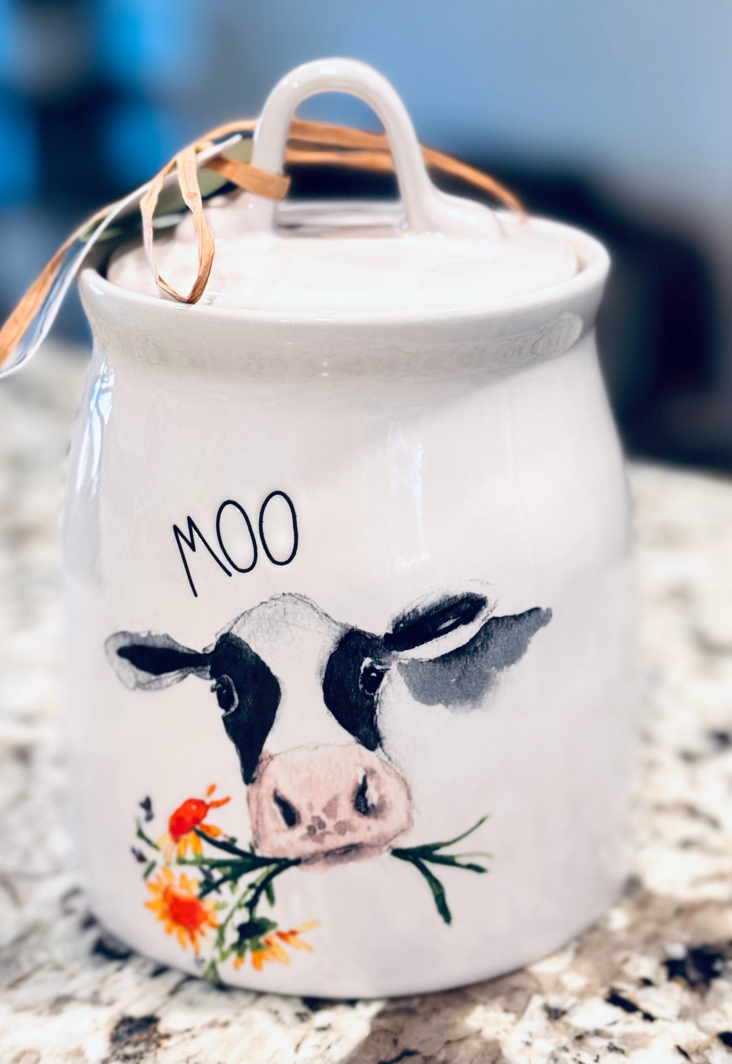 New Rae Dunn ceramic Farmline MOO canister 6.25”