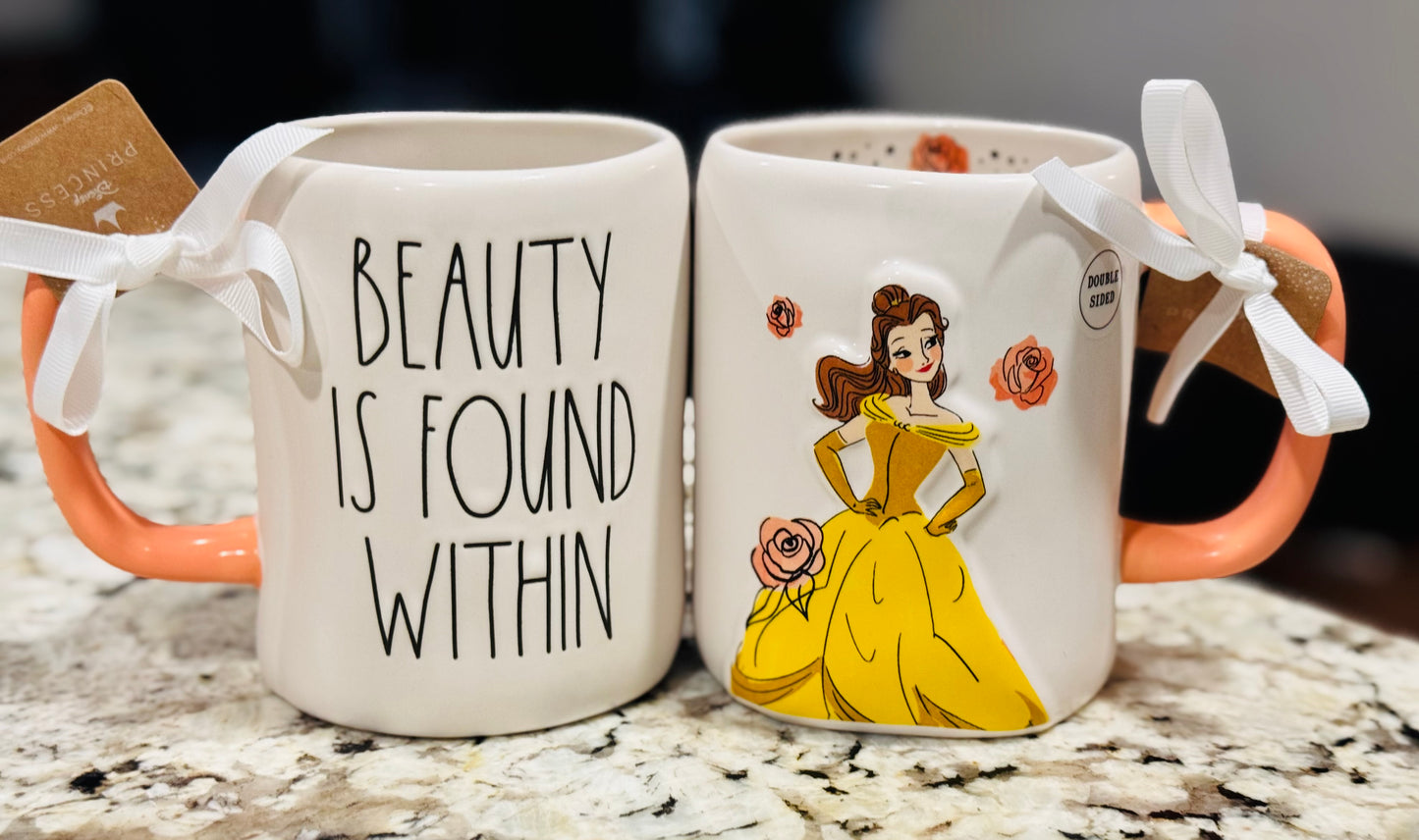 New Rae Dunn x Disney’s Beauty and the Beast ceramic coffee mug BEAUTY IS FOUND FROM WITHIN