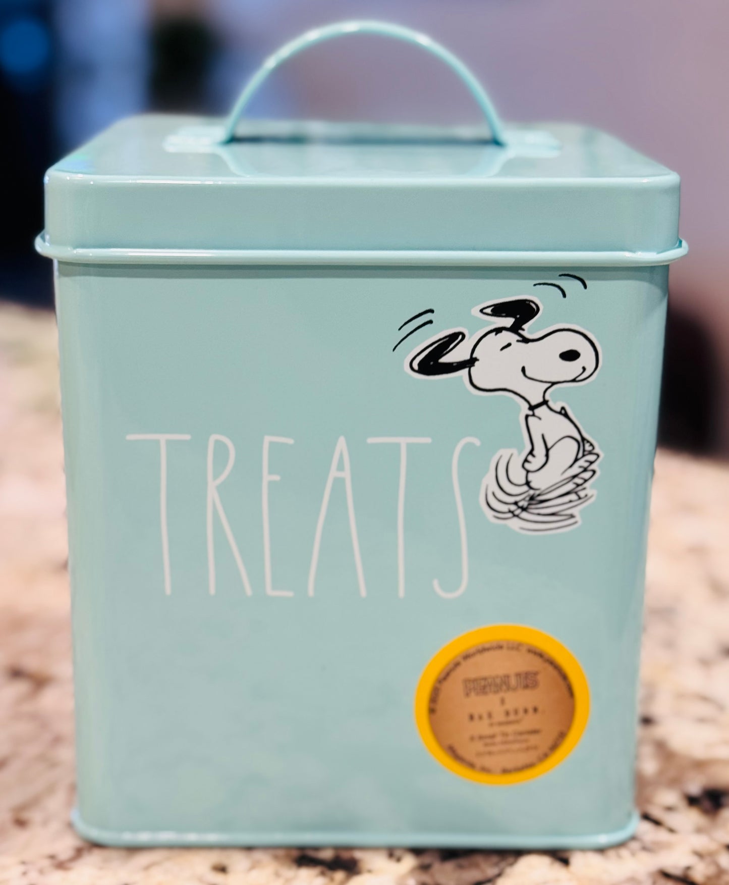 New teal tin Rae Dunn x Peanuts Snoopy TREATS holders