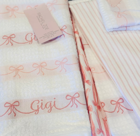 New Rachel Zoe 4-piece pink and white coquette ribbon π kitchen dish towel set GIGI
