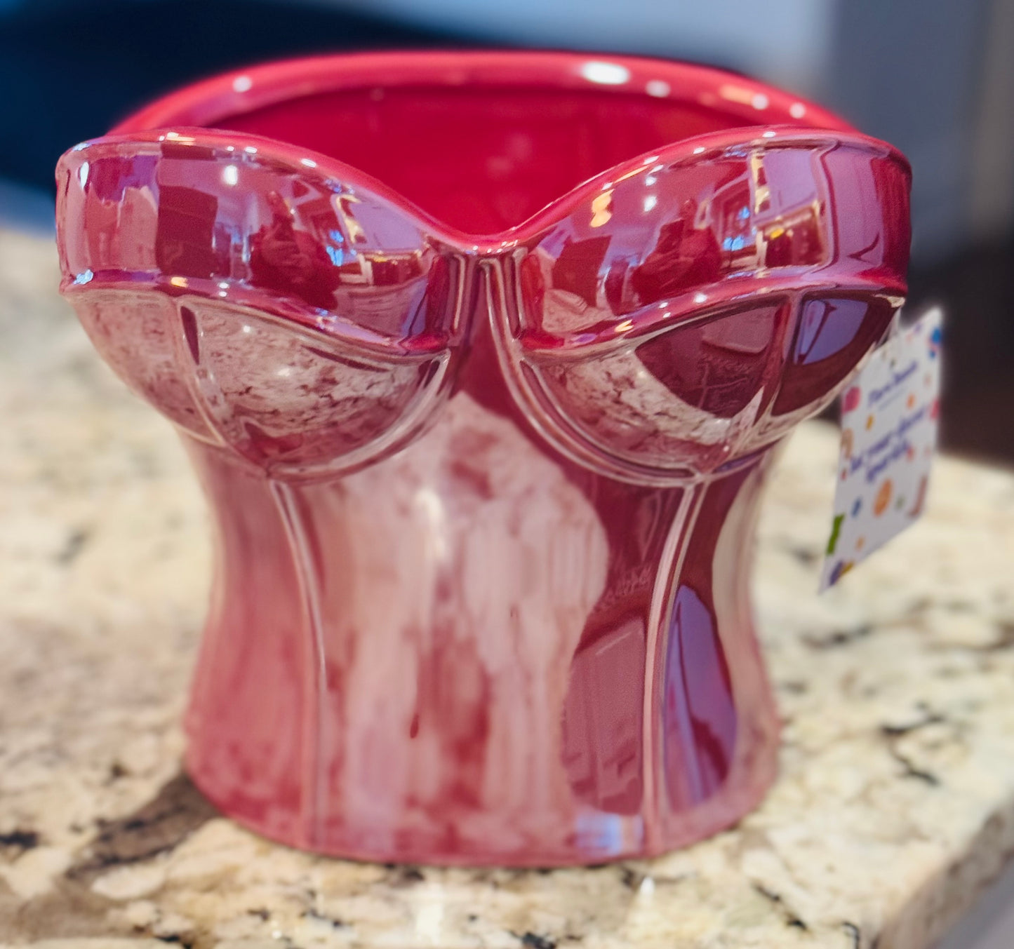 New raspberry pink ceramic corset bust form planter decor 8.5x8.5