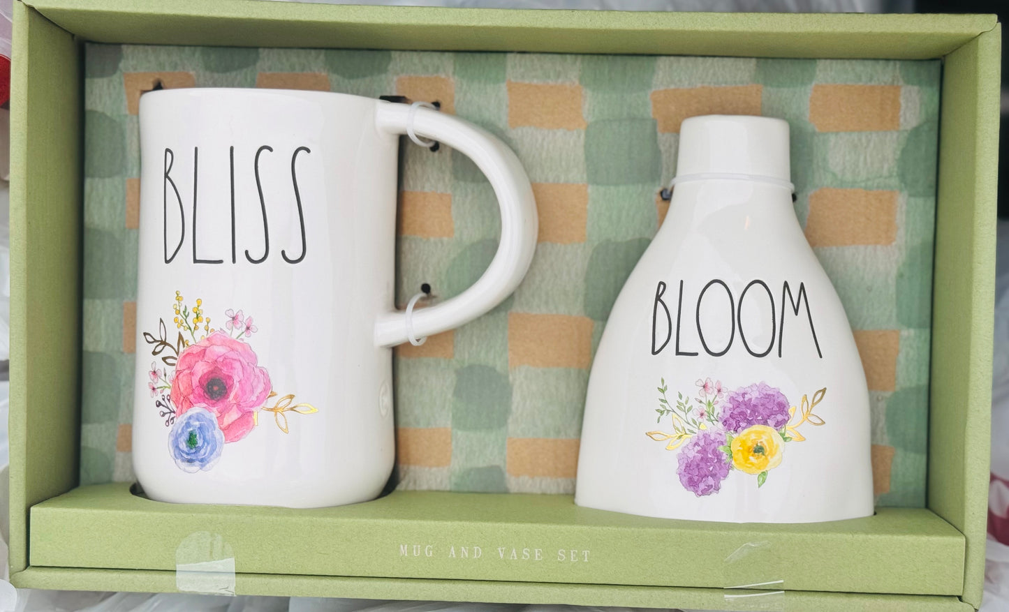 New Rae Dunn ceramic spring floral vase & mug set BLISS & BLOOM