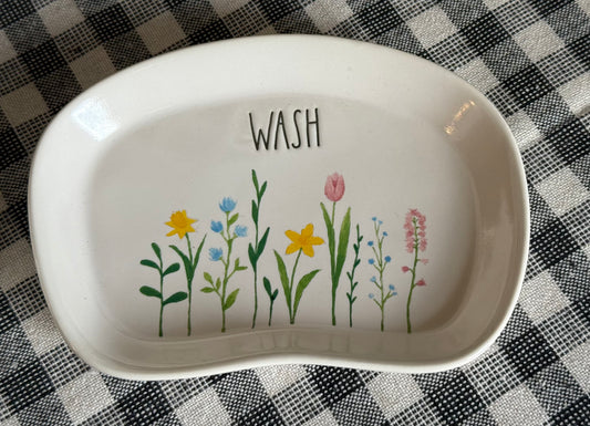 New Rae Dunn 2-piece floral bathroom accessories set WASH