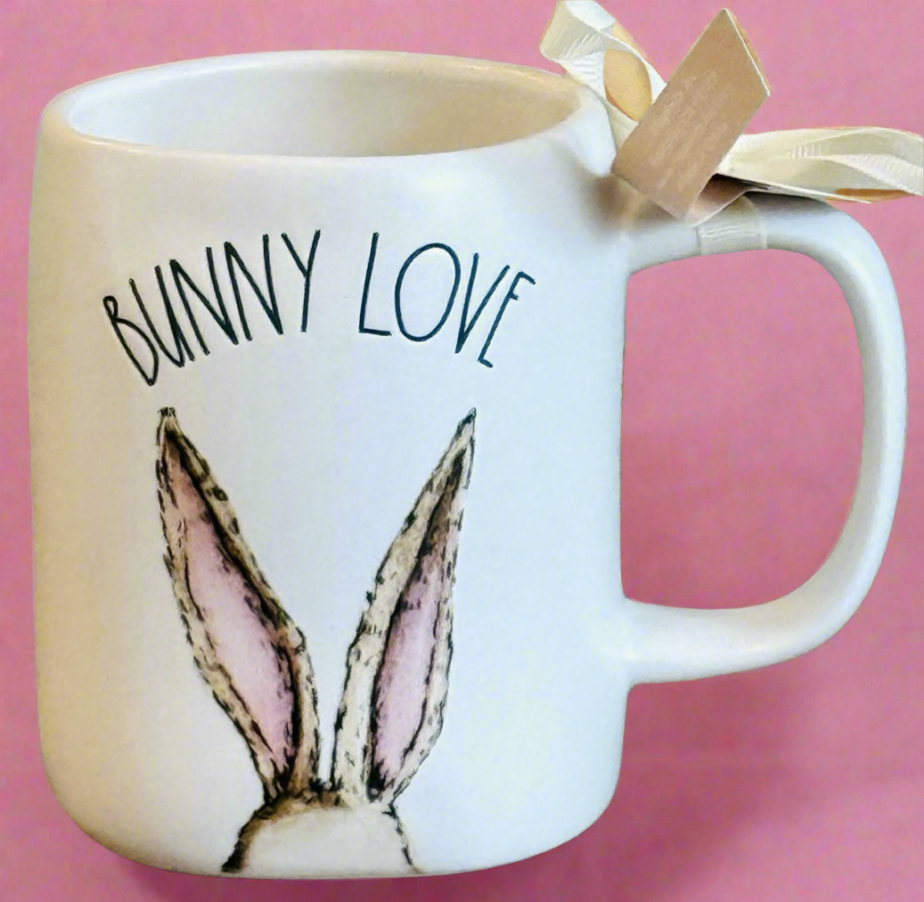 New Rae Dunn white ceramic Easter coffee mug BUNNY LOVE