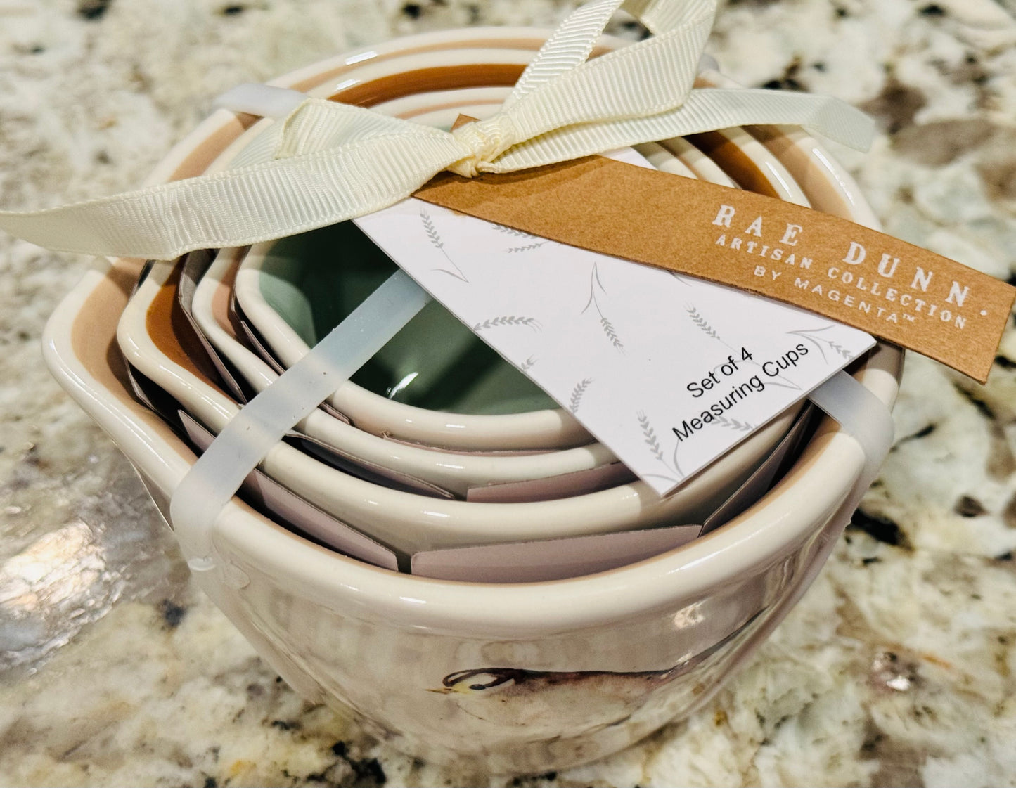 New Spring Rae Dunn white ceramic Bird print measuring cup set