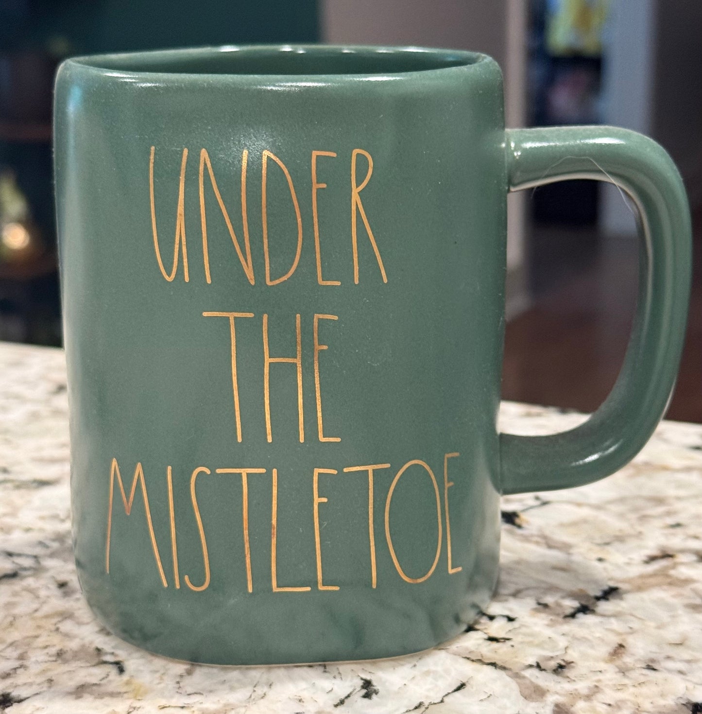 New Rae Dunn green ceramic Christmas decor coffee mug UNDER THE MISTLETOE