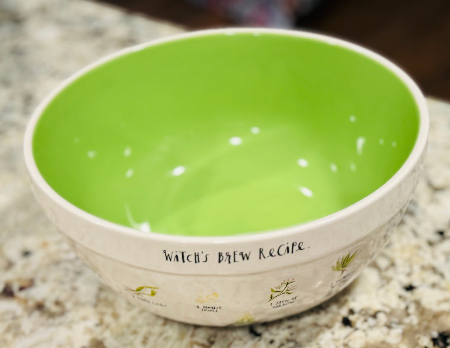 New Rae Dunn white ceramic Halloween bowl decor WITCHES BREW RECIPE. script