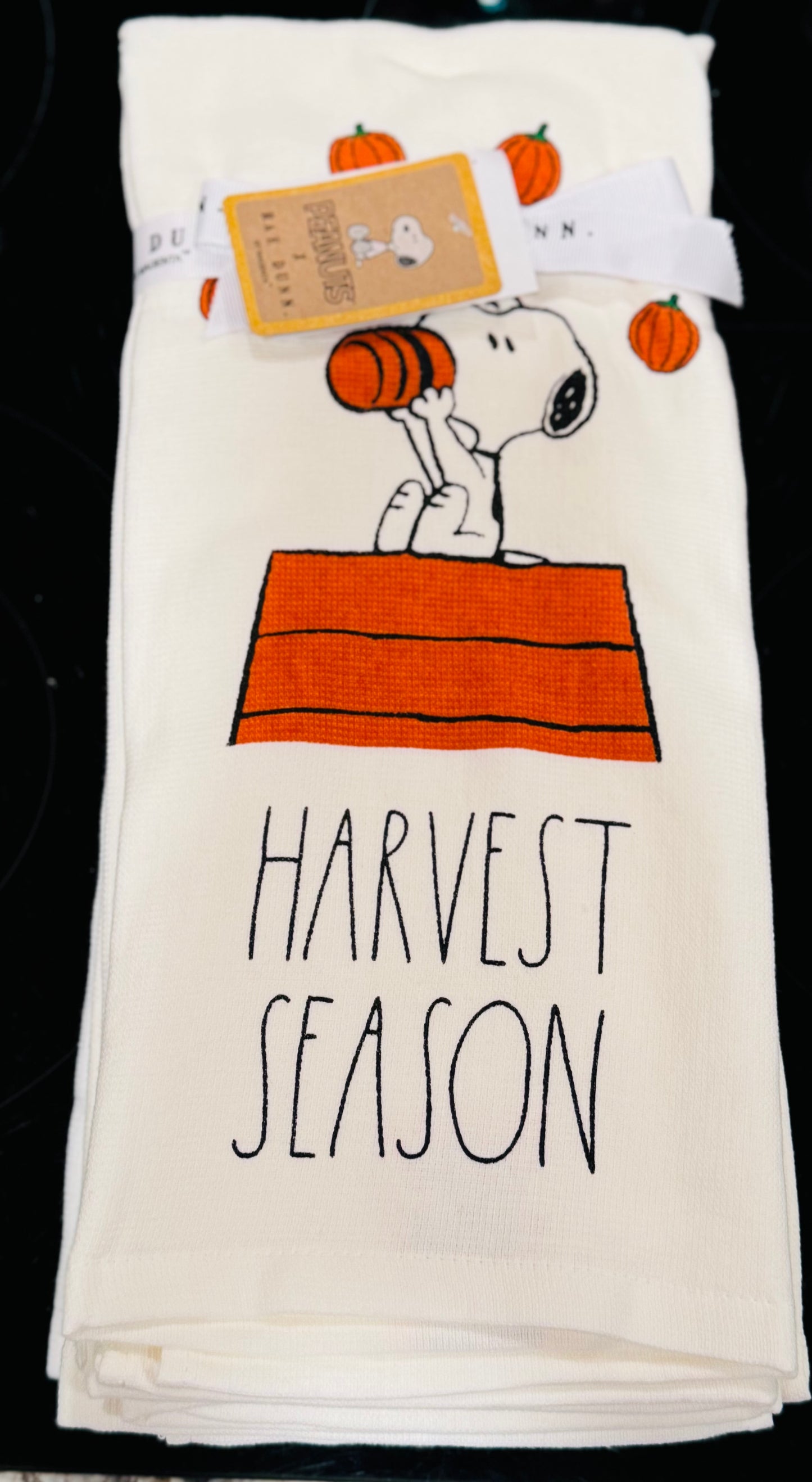New Rae Dunn x Peanuts Snoopy 2-piece kitchen towel set HARVEST SEASON