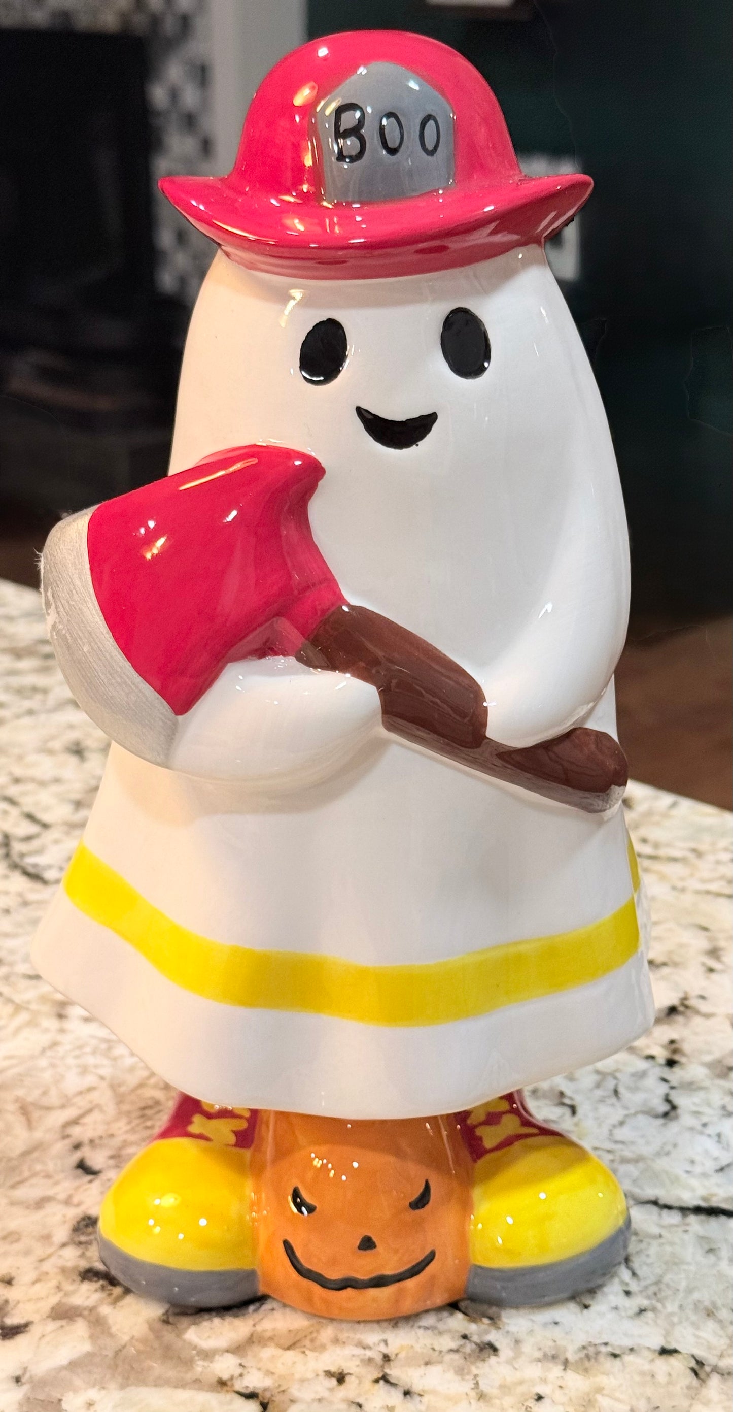 New white ceramic 11.5x5” firefighter ghost Halloween decor