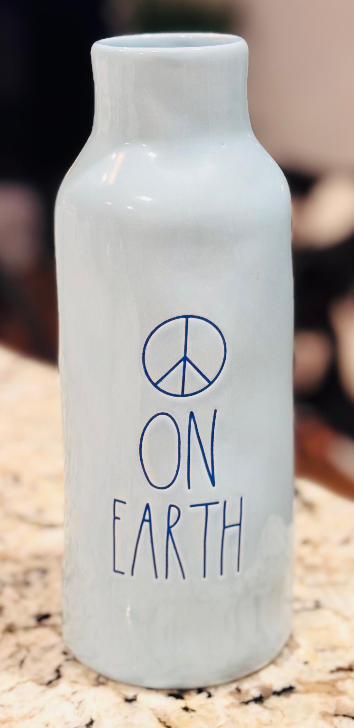 New Rae Dunn blue ceramic 9” vase PEACH ON EARTH