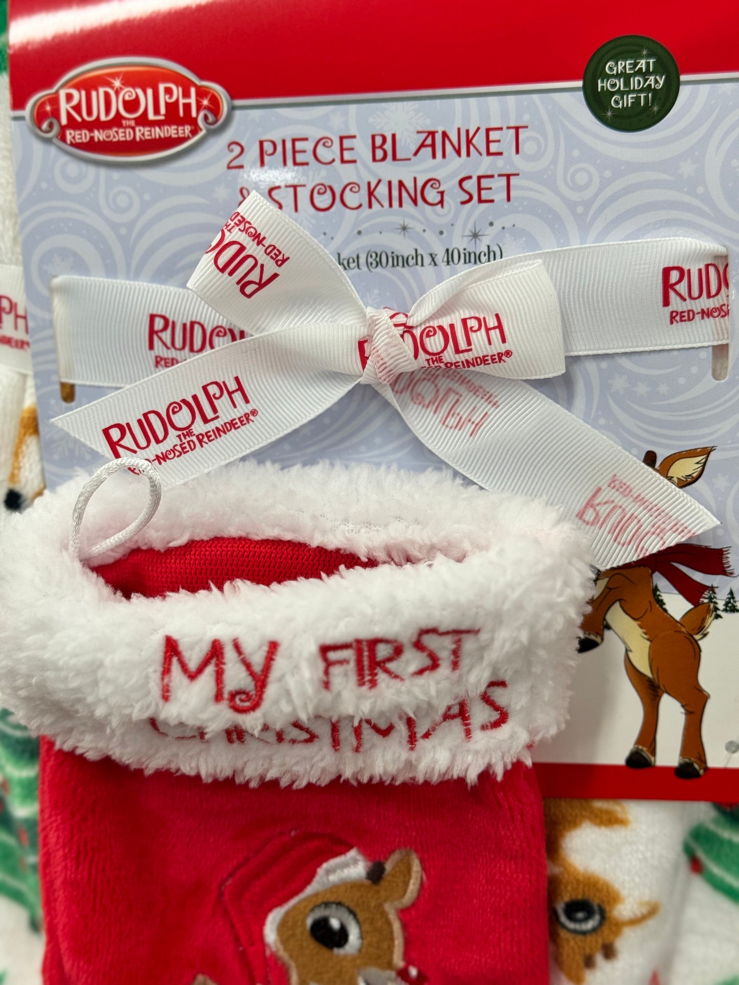 New Rudolph the Red Nosed Reindeer Baby’s First Christmas throw blanket & stocking set