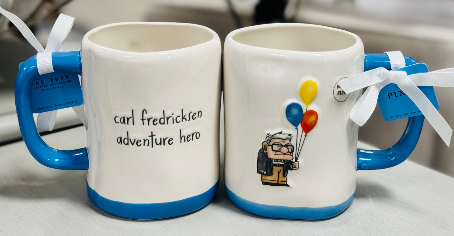 New Rae Dunn x Pixar’s ceramic UP! Coffee mug CARL FREDRICKSON ADVENTURE HERO