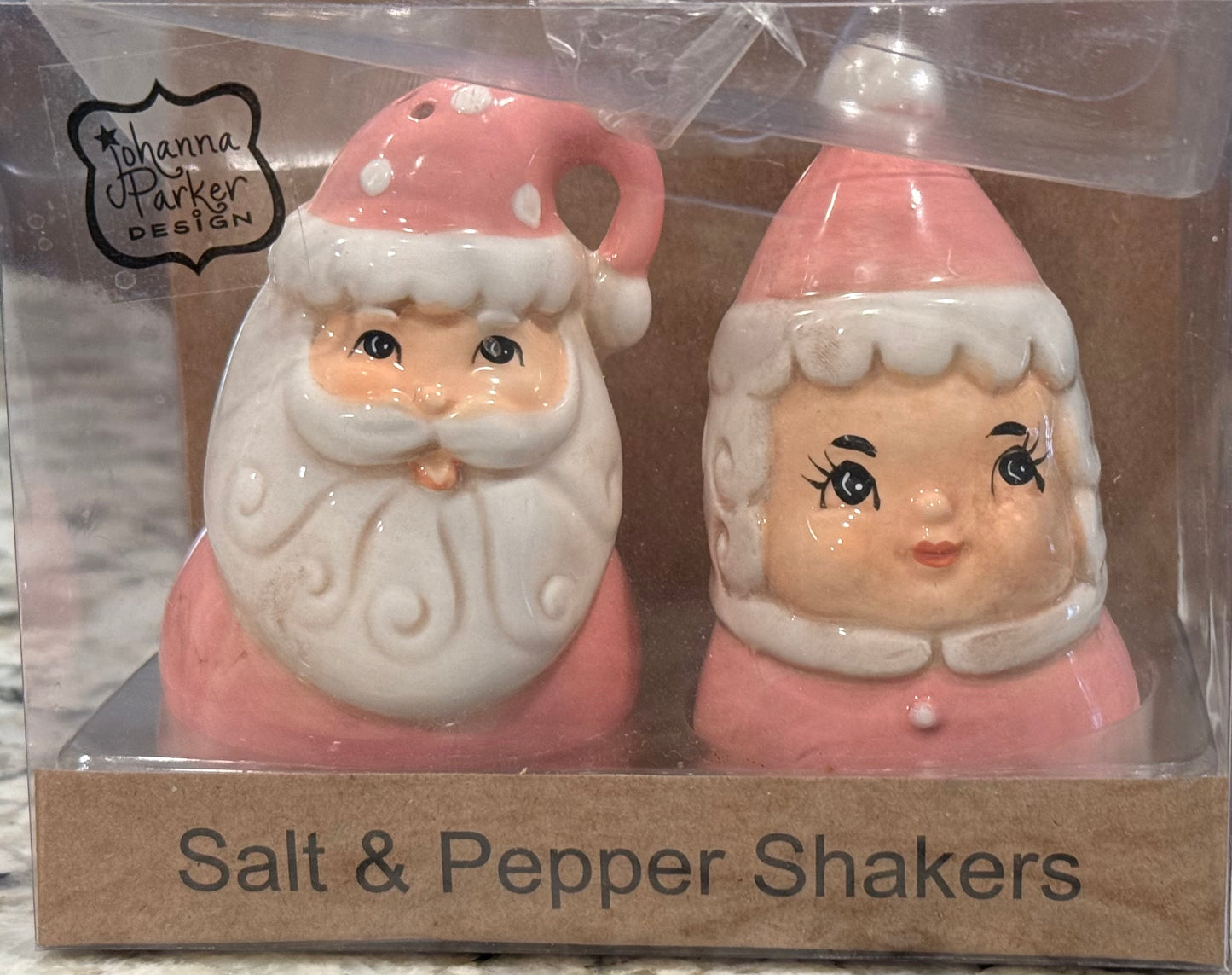 New Joanna Parker pink pastel Mr. & Mrs Santa Claus salt & pepper set Christmas decor