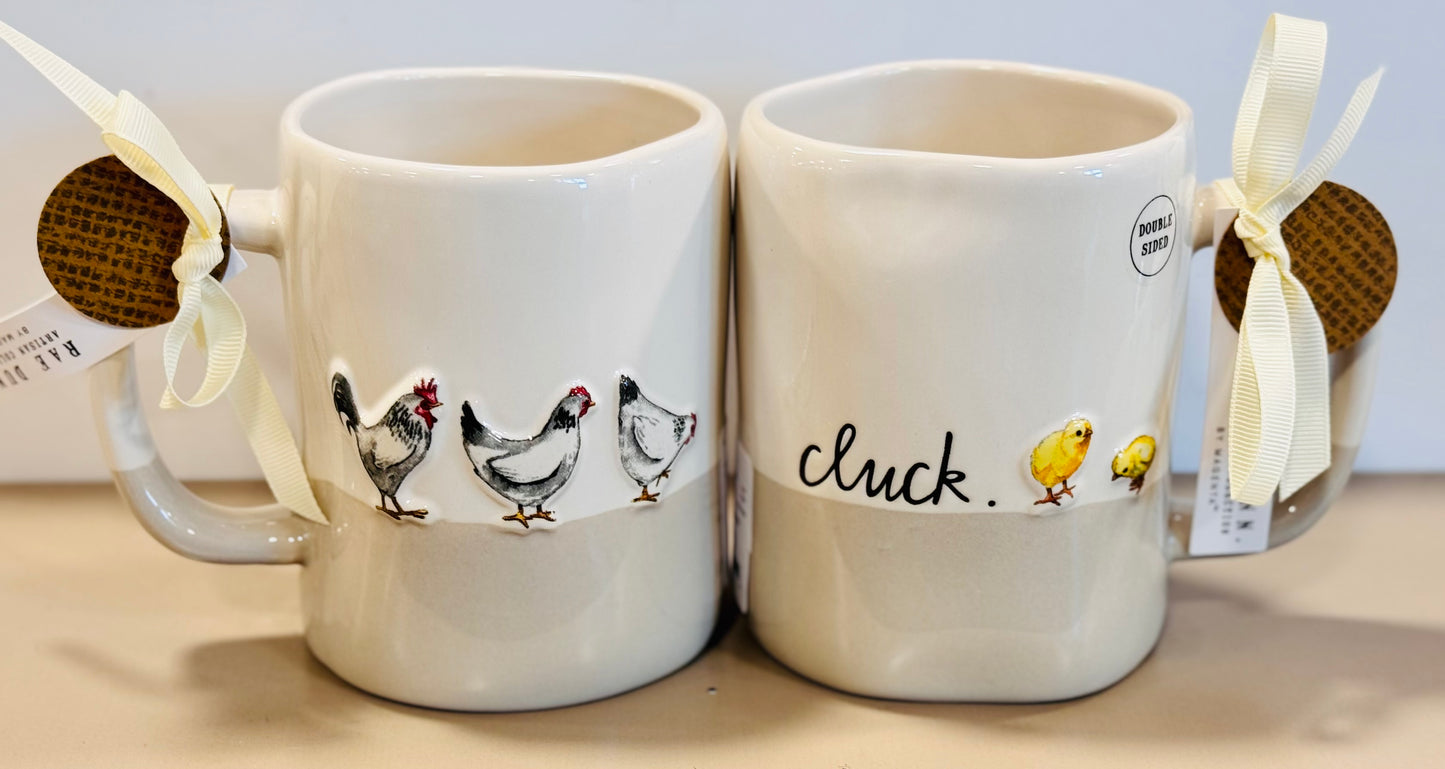 New Rae Dunn farmline ceramic coffee mug CLUCK