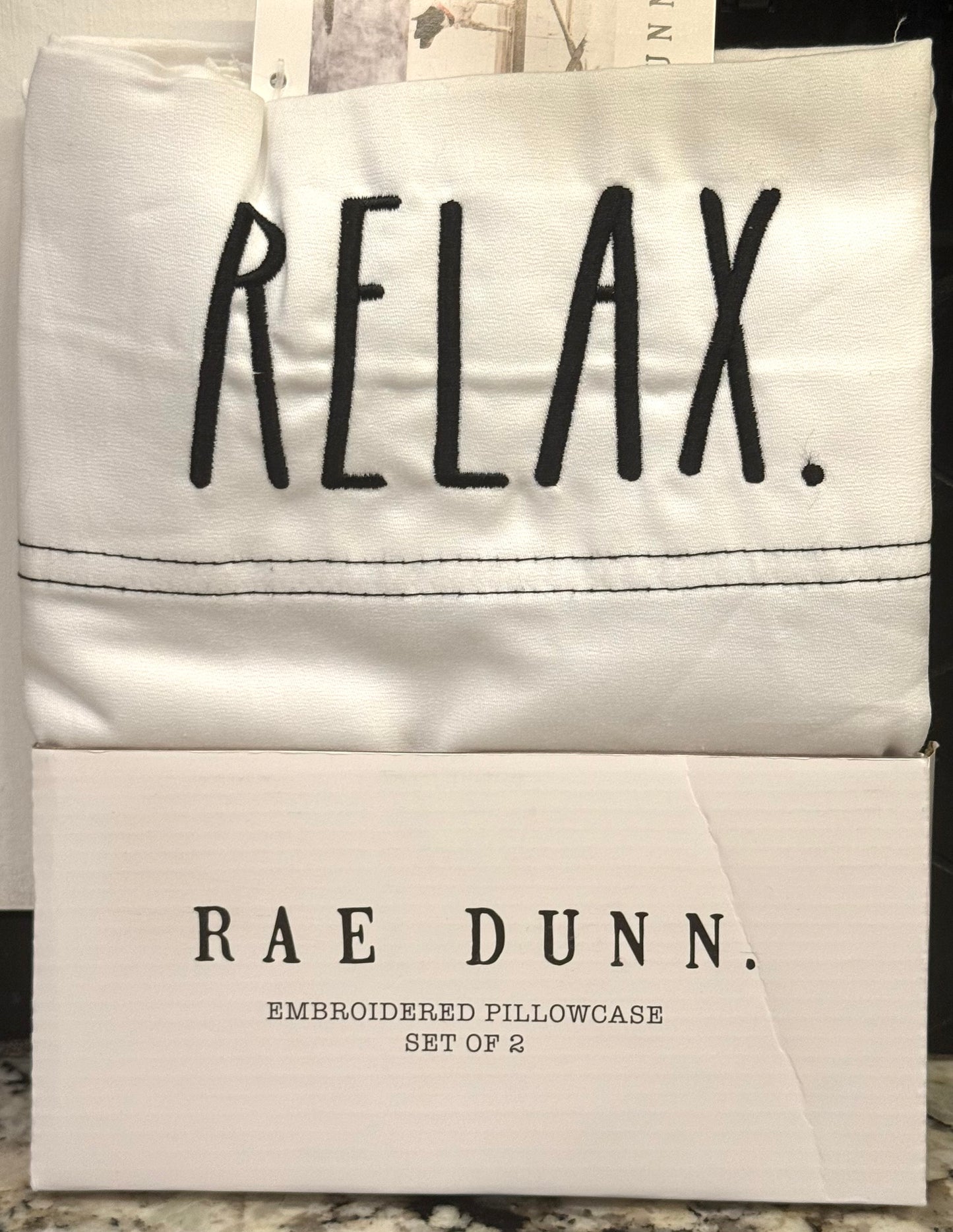 New Rae Dunn 2-piece white RELAX standard size pillow cases