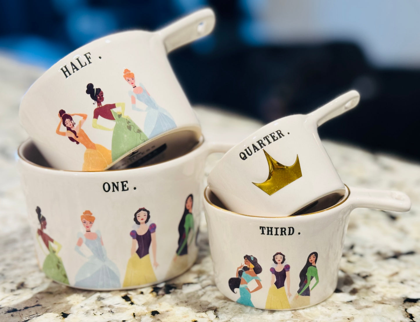 New Rae Dunn ceramic Disney princess typewriter measuring cup set