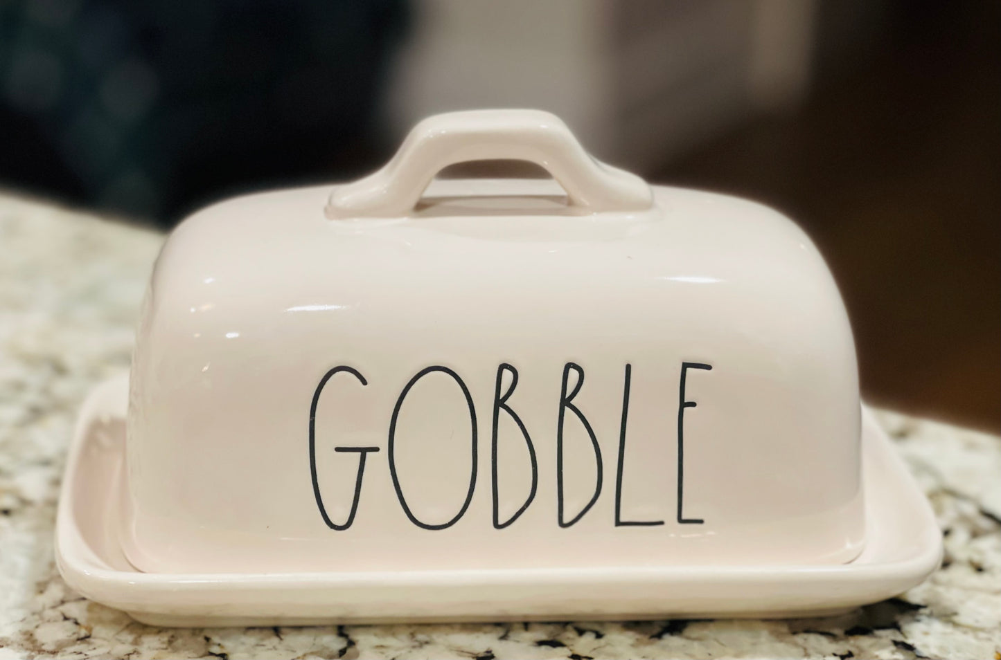 New Rae Dunn white ceramic GOBBLE butter dish holder