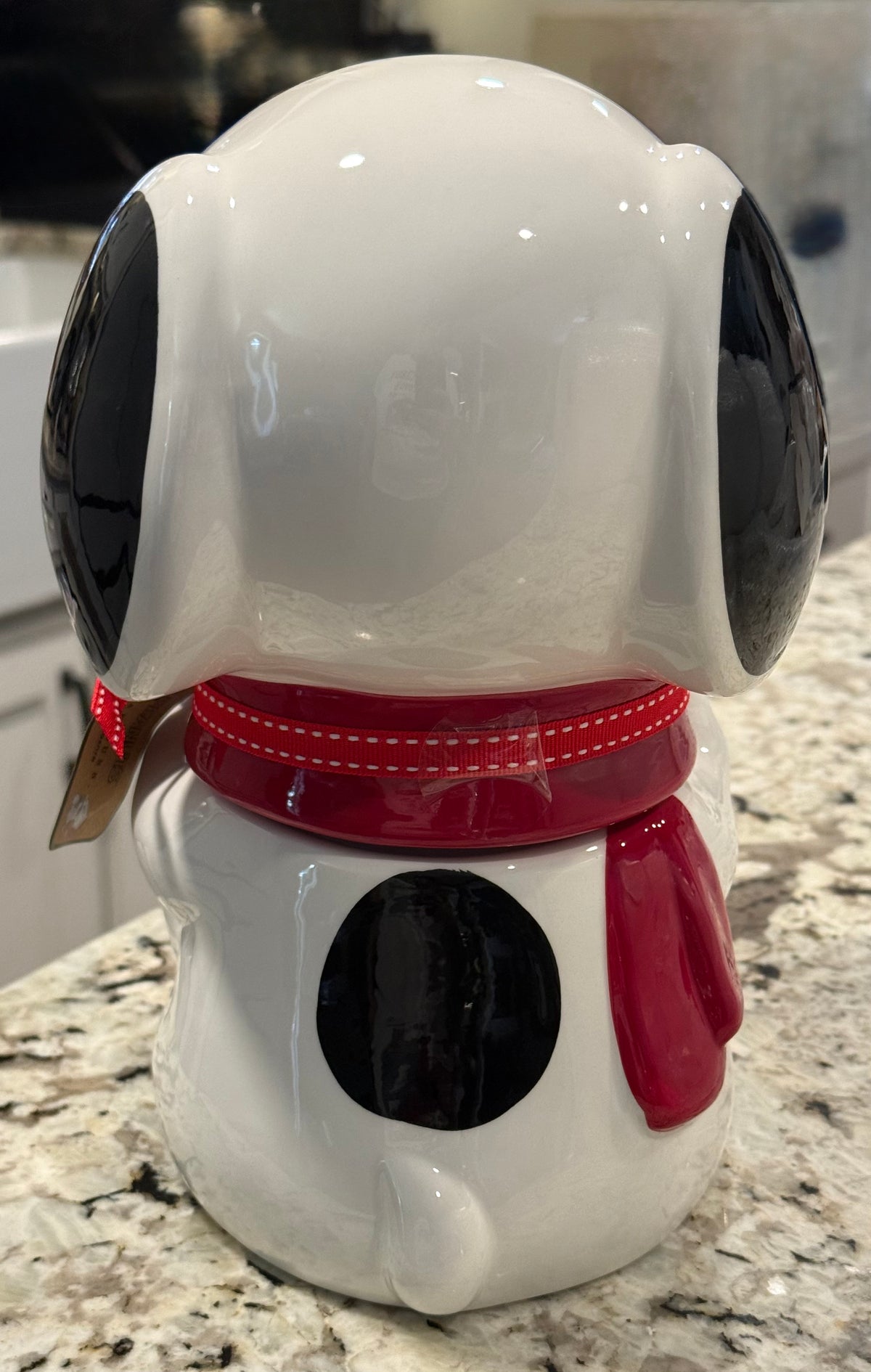New Rae Dunn x Peanuts Snoopy ceramic TREATS cookie jar canister Christmas decor