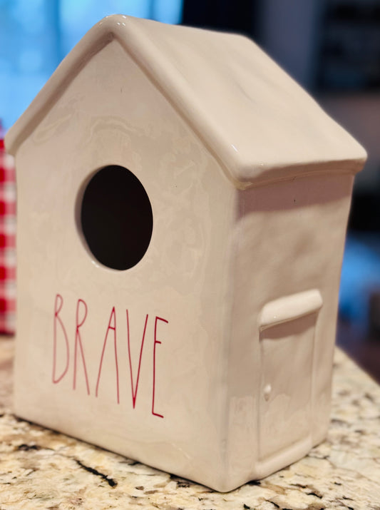 New Rae Dunn white ceramic Americana decor BRAVE birdhouse