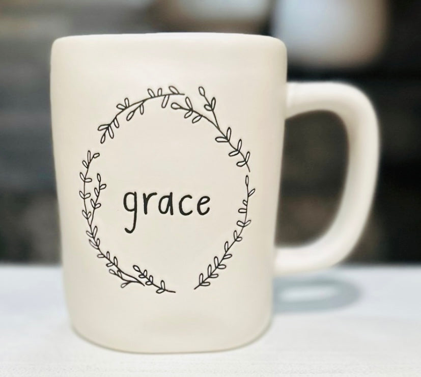 New Rae Dunn white ceramic coffee mug GRACE
