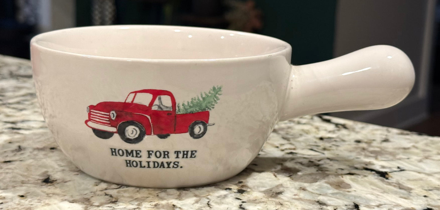 New Rae Dunn white ceramic red truck Christmas bowl HOME FOR THE HOLIDAYS