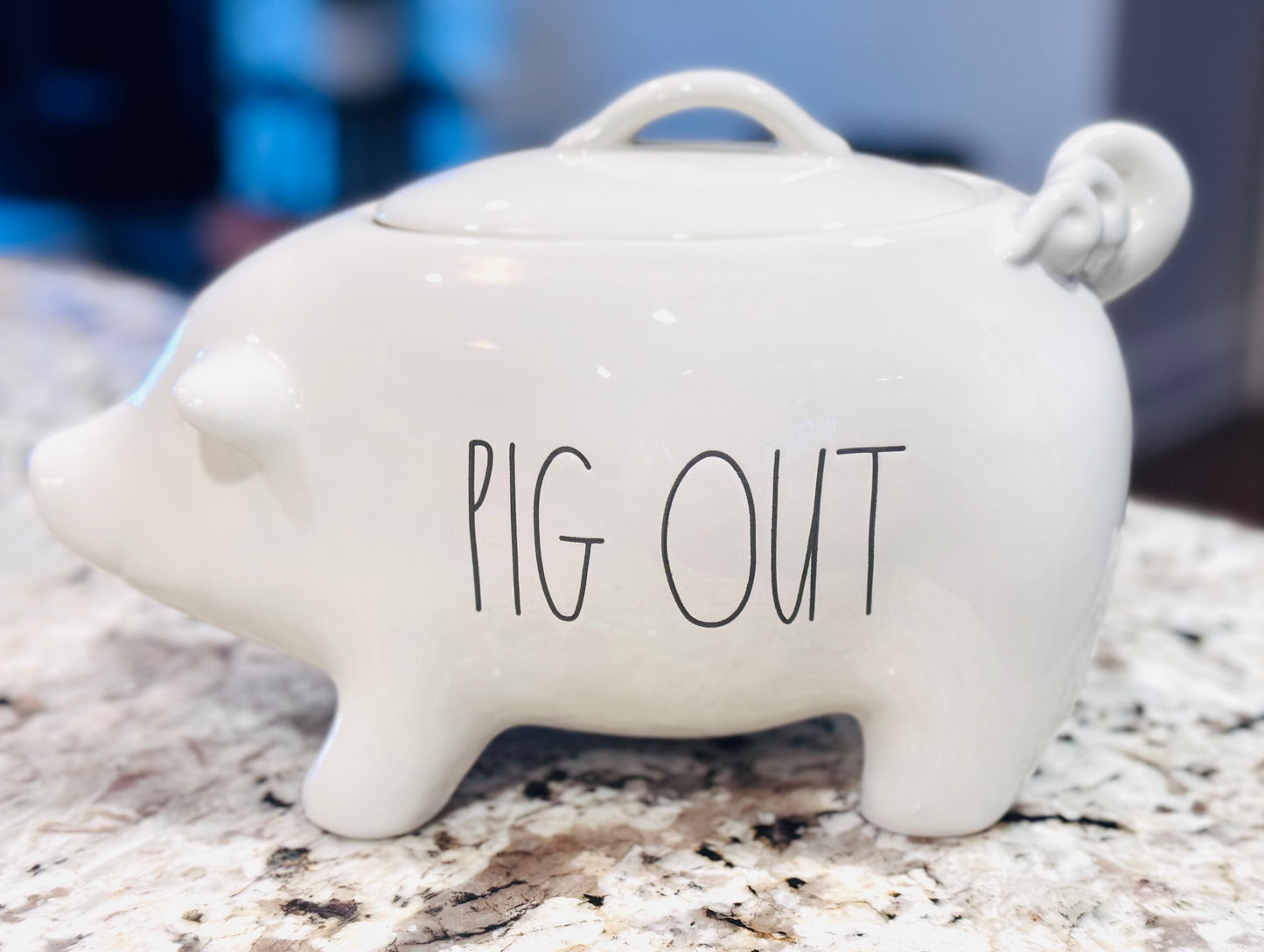 New Rae Dunn white ceramic PIG OUT Farmline cookie jar decor