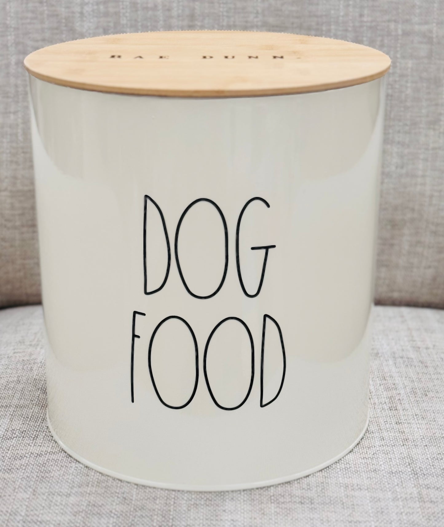 New Rae Dunn off white lidded tin DOG FOOD 9x8.5 storage container