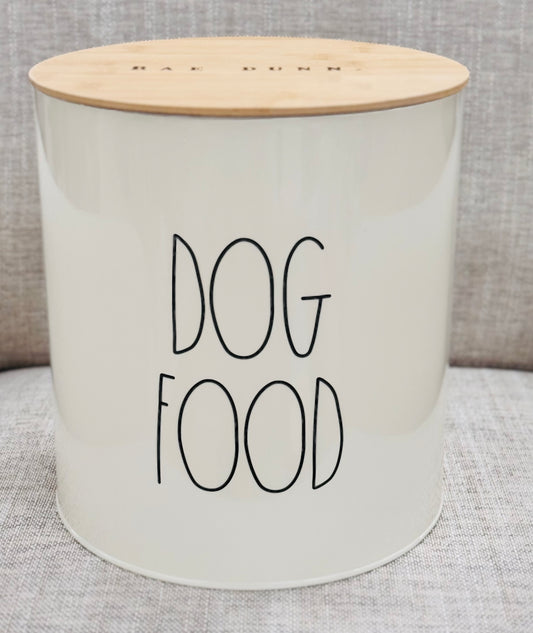 New Rae Dunn off white lidded tin DOG FOOD 9x8.5 storage container