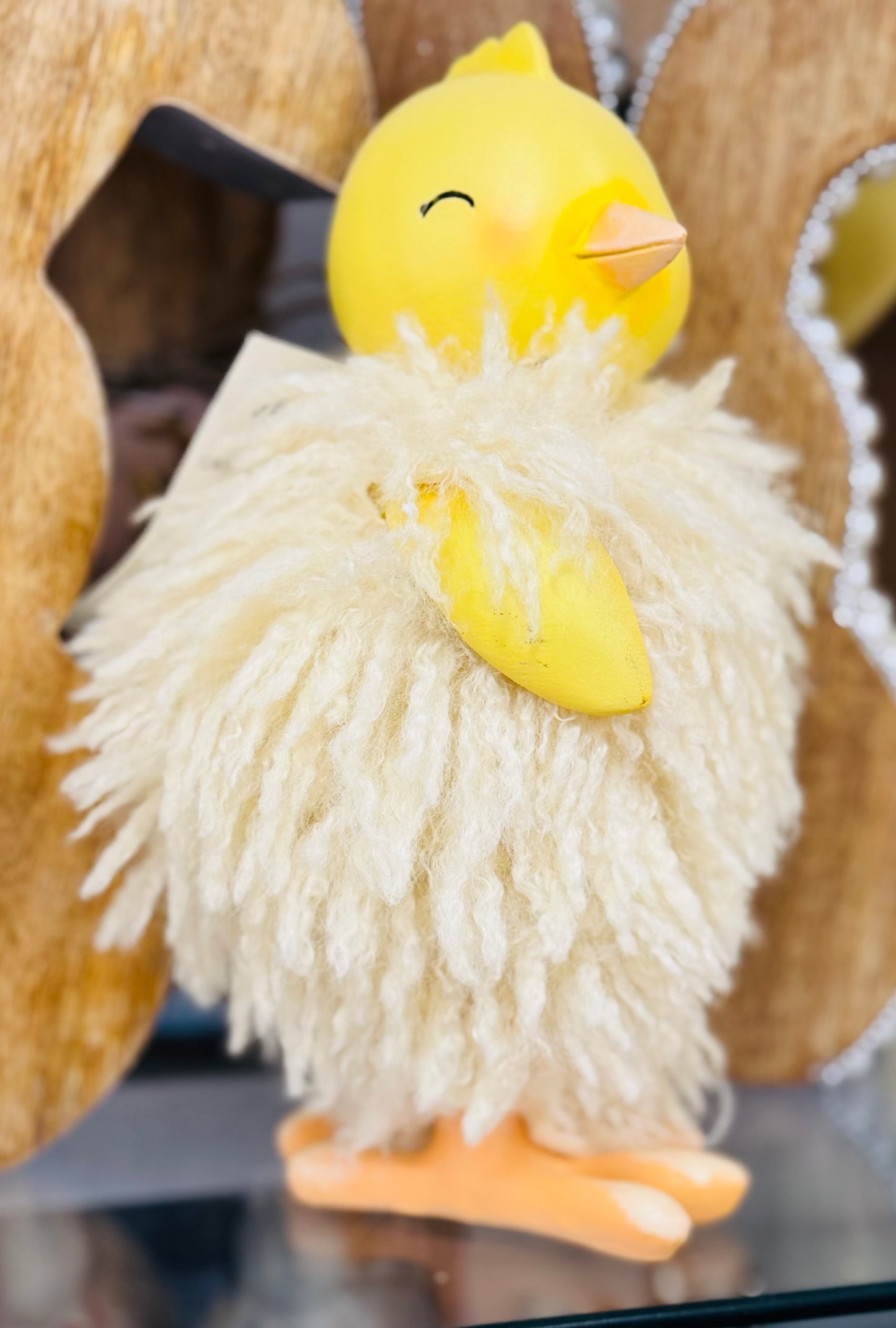 New resin 6” fuzzy yellow chick Easter decor