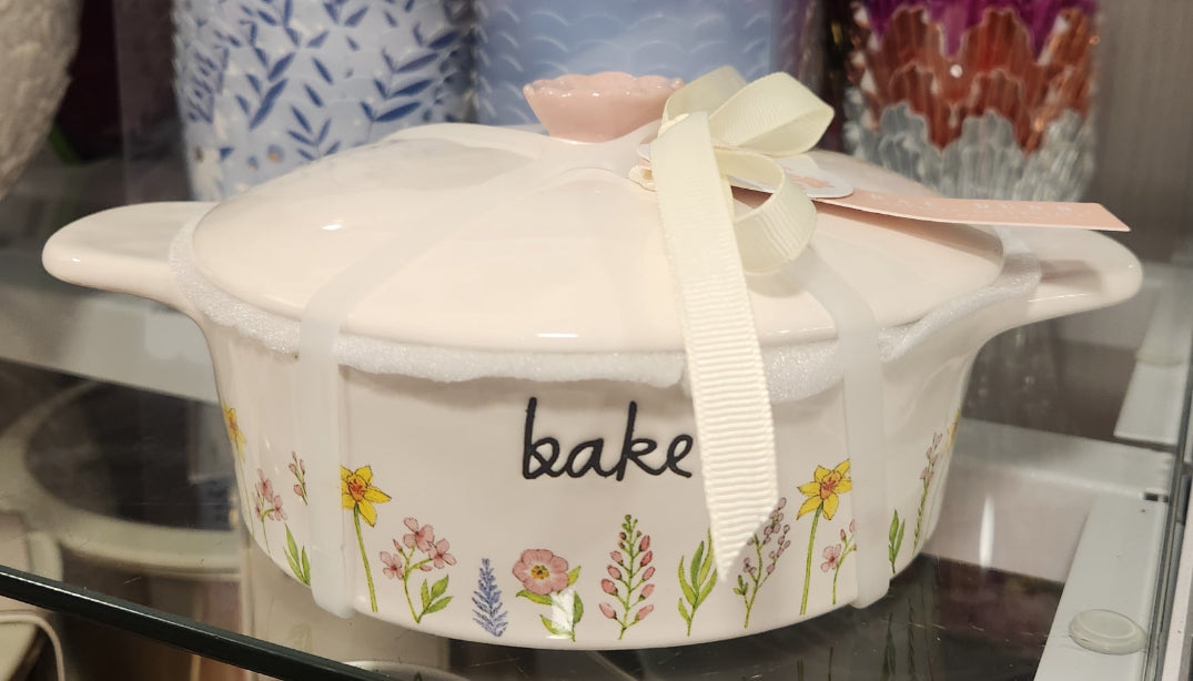 New Rae Dunn ceramic floral BAKE dish