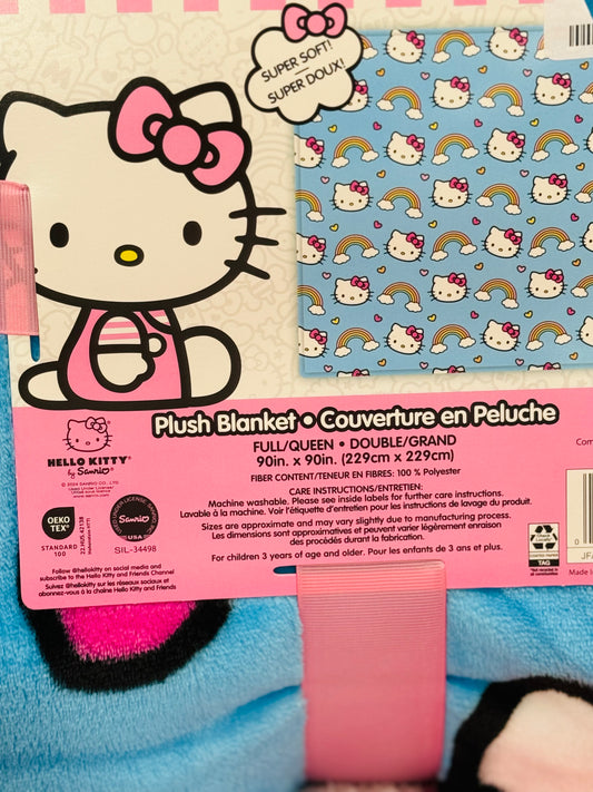 New Release Hello Kitty blue 60x96 X-long TWIN size rainbow blanket