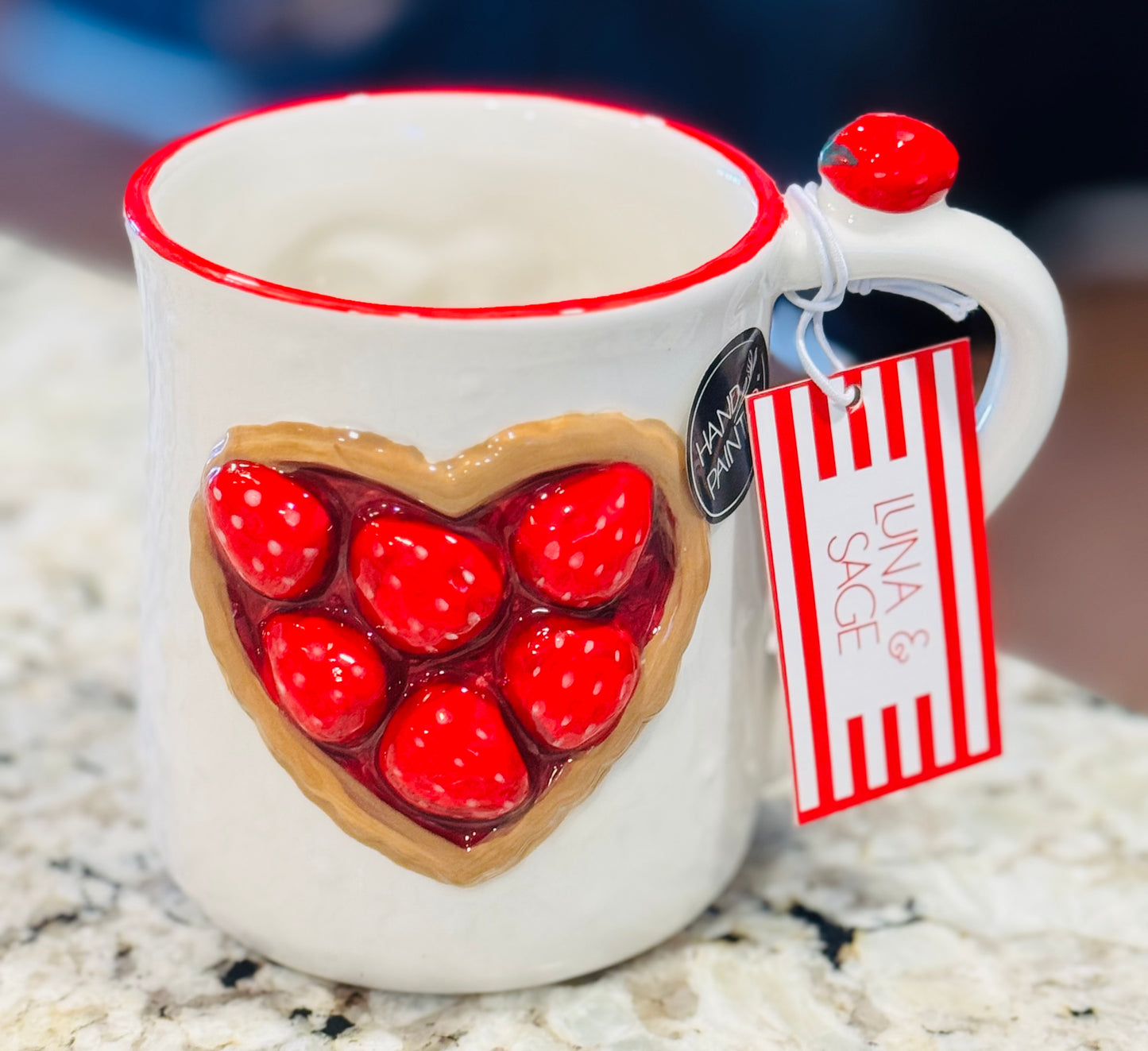 New Luna & Sage strawberry pie ceramic hand painted coffee mug