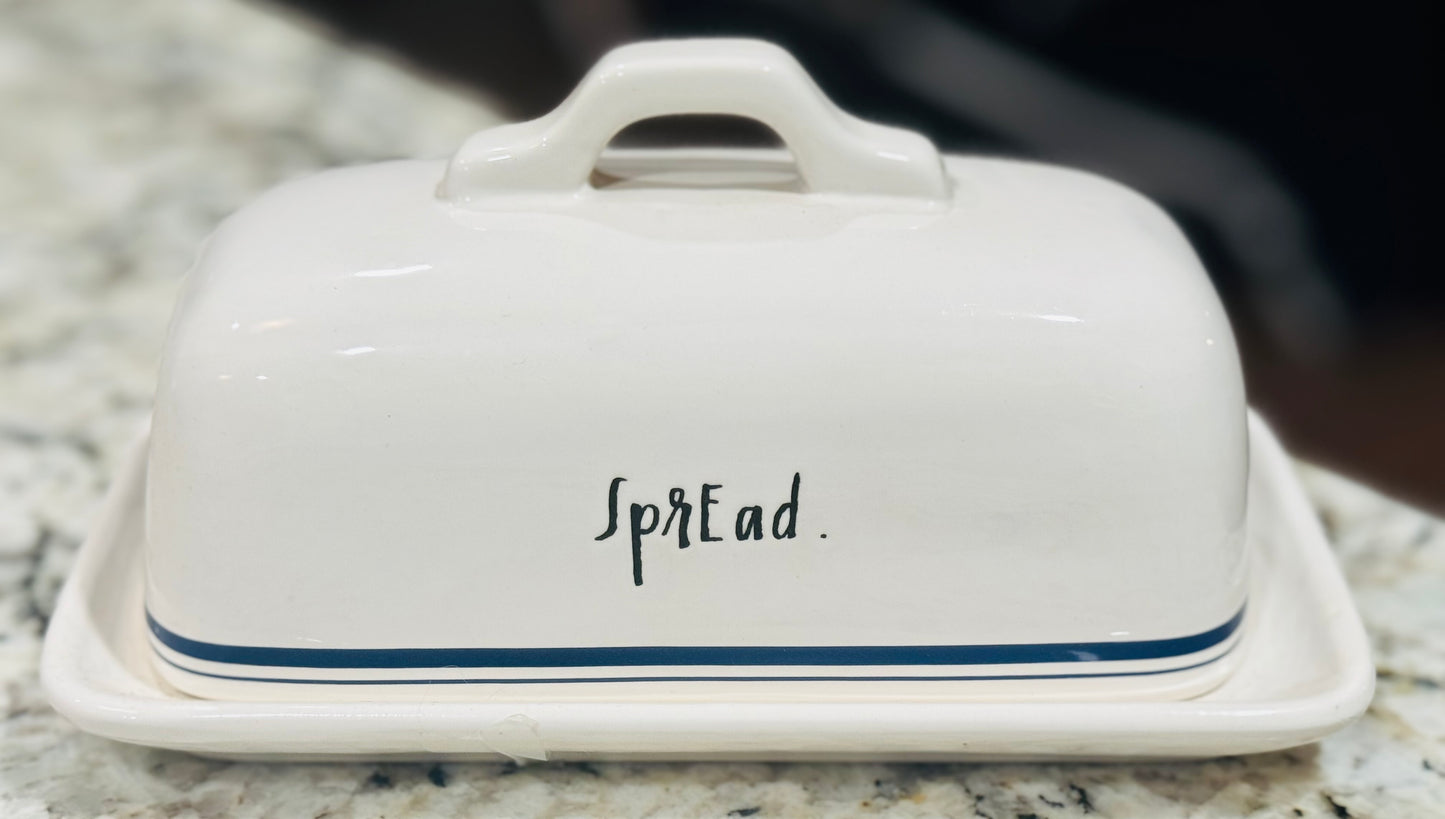 Rae Dunn blue line ceramic butter dish SPREAD