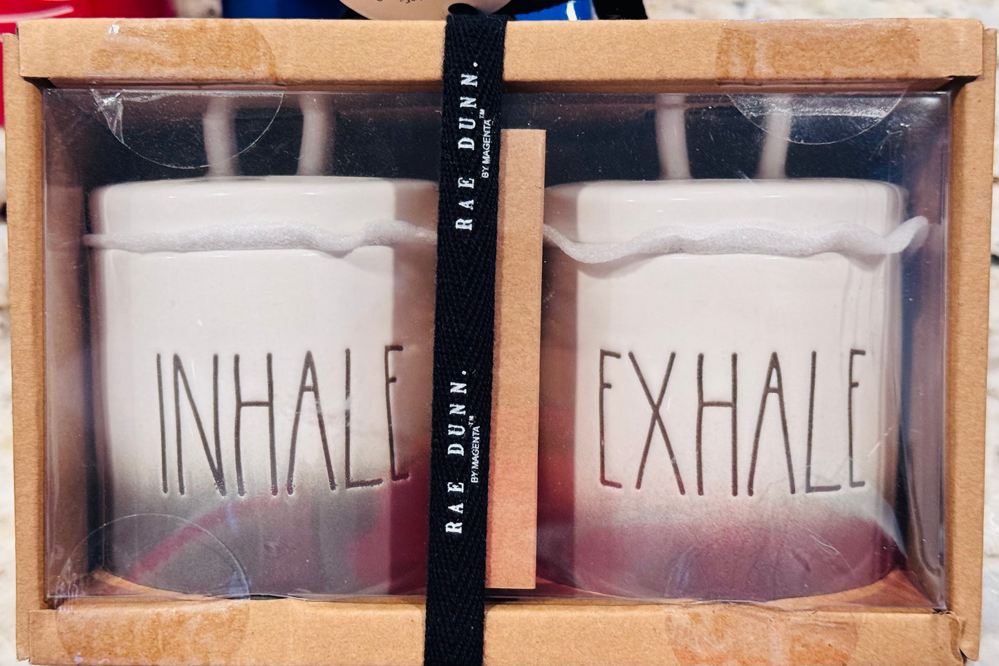 New Rae Dunn gray marle ceramic storage jar set INHALE/EXHALE