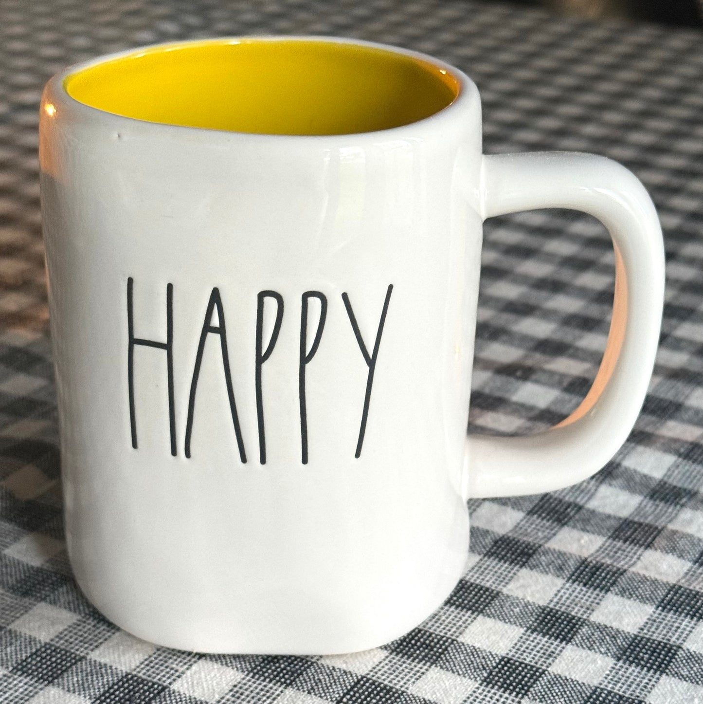 New Rae Dunn white ceramic coffee mug HAPPY