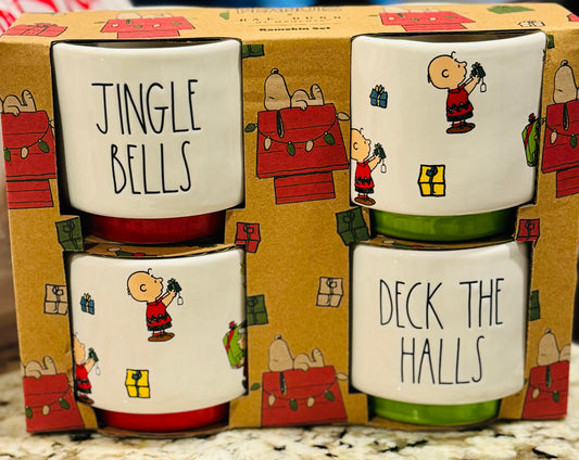 New Rae Dunn x Peanuts Snoopy 4-piece ramekin set JINGLE BELLS DECK THE HALLS