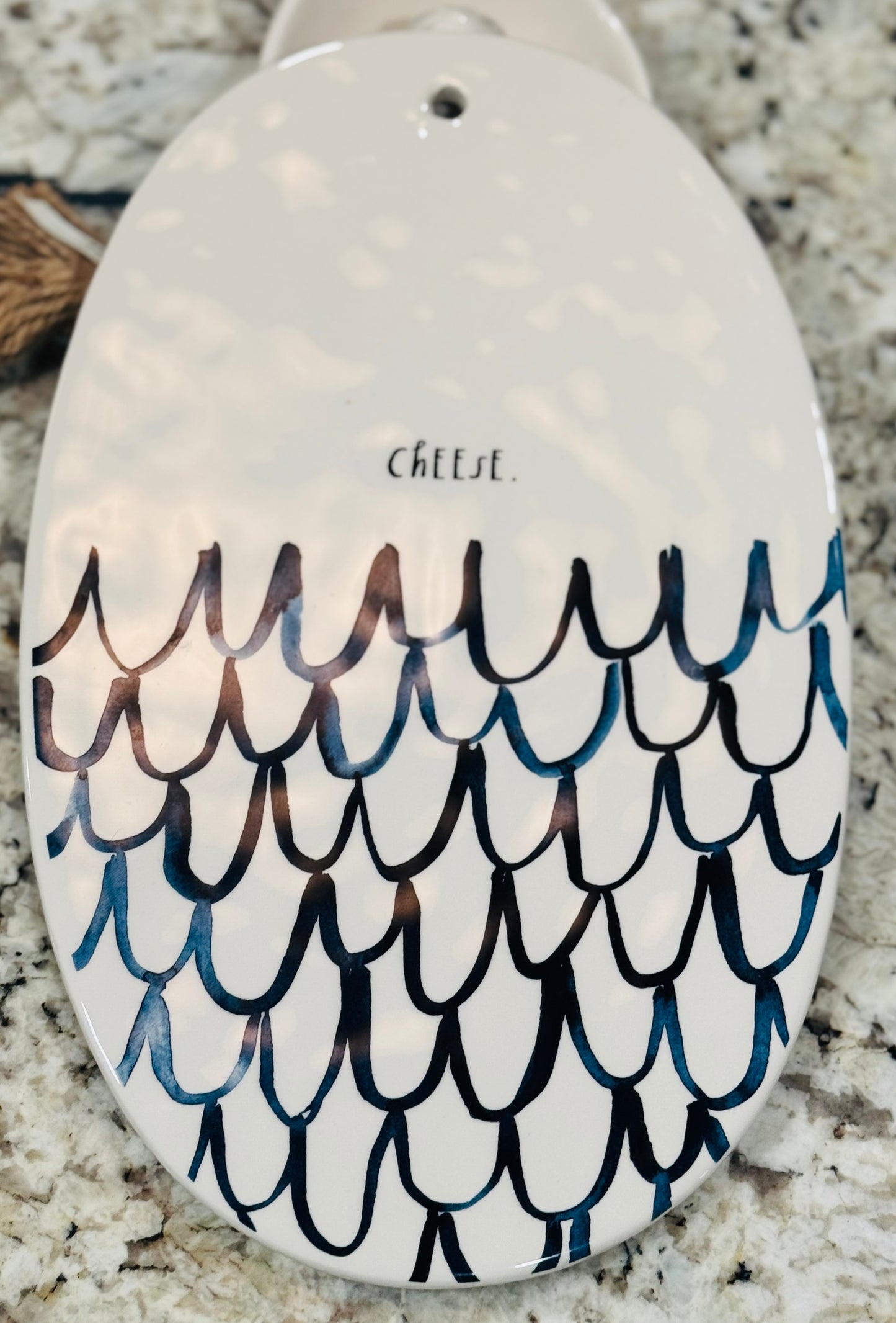 Rae Dunn blue swirl line ceramic CHEESE oval plater plate