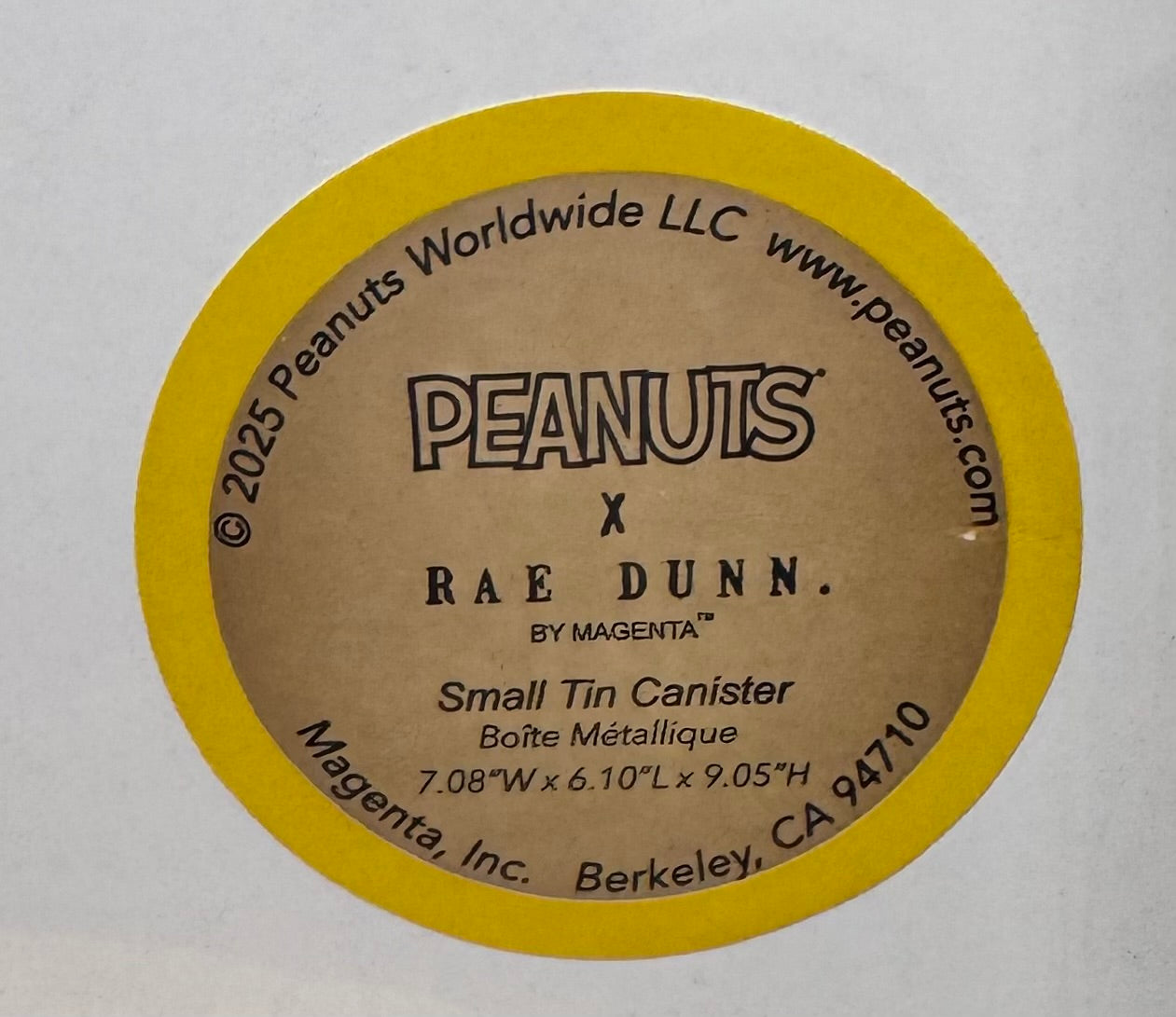 New white tin Rae Dunn x Peanuts Snoopy FOOD holder red lid
