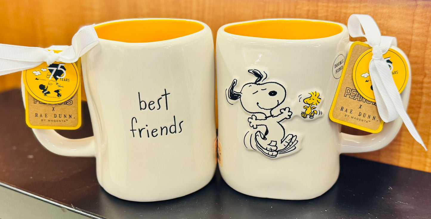 New Rae Dunn x Peanuts Snoopy ceramic coffee mug BEST FRIENDS