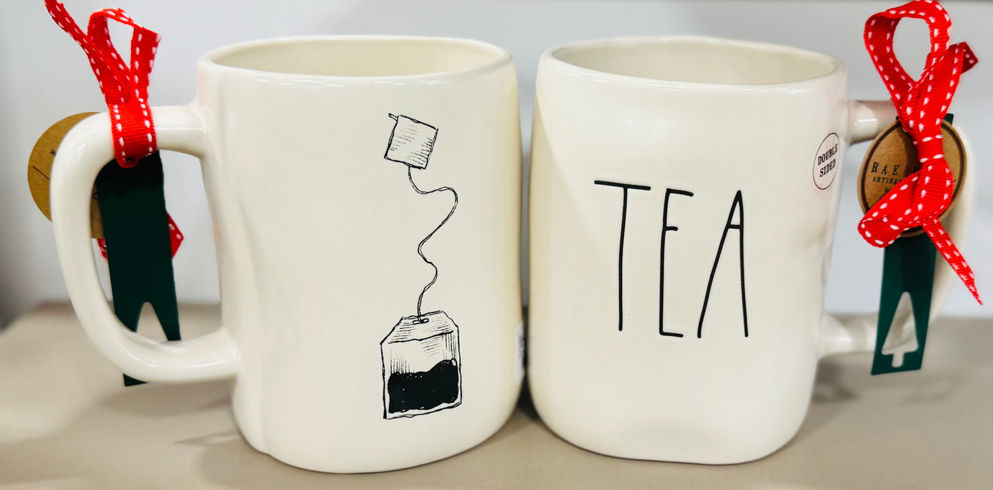 New Rae Dunn white ceramic coffee mug TEA - bag photo on back