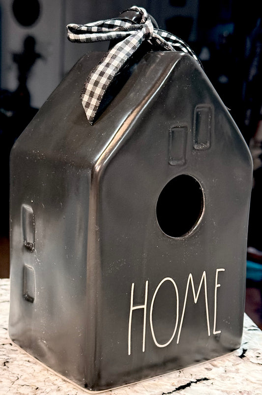 New Rae Dunn black ceramic house HOME birdhouse 8”