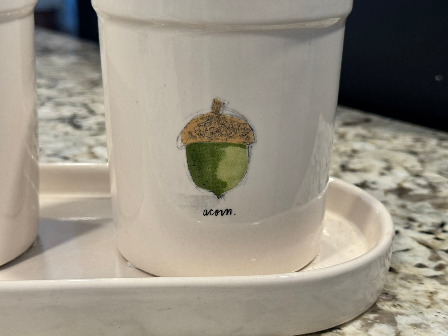 Rae Dunn 4-piece ceramic utensils holder set leaf acorn pinecone as shown