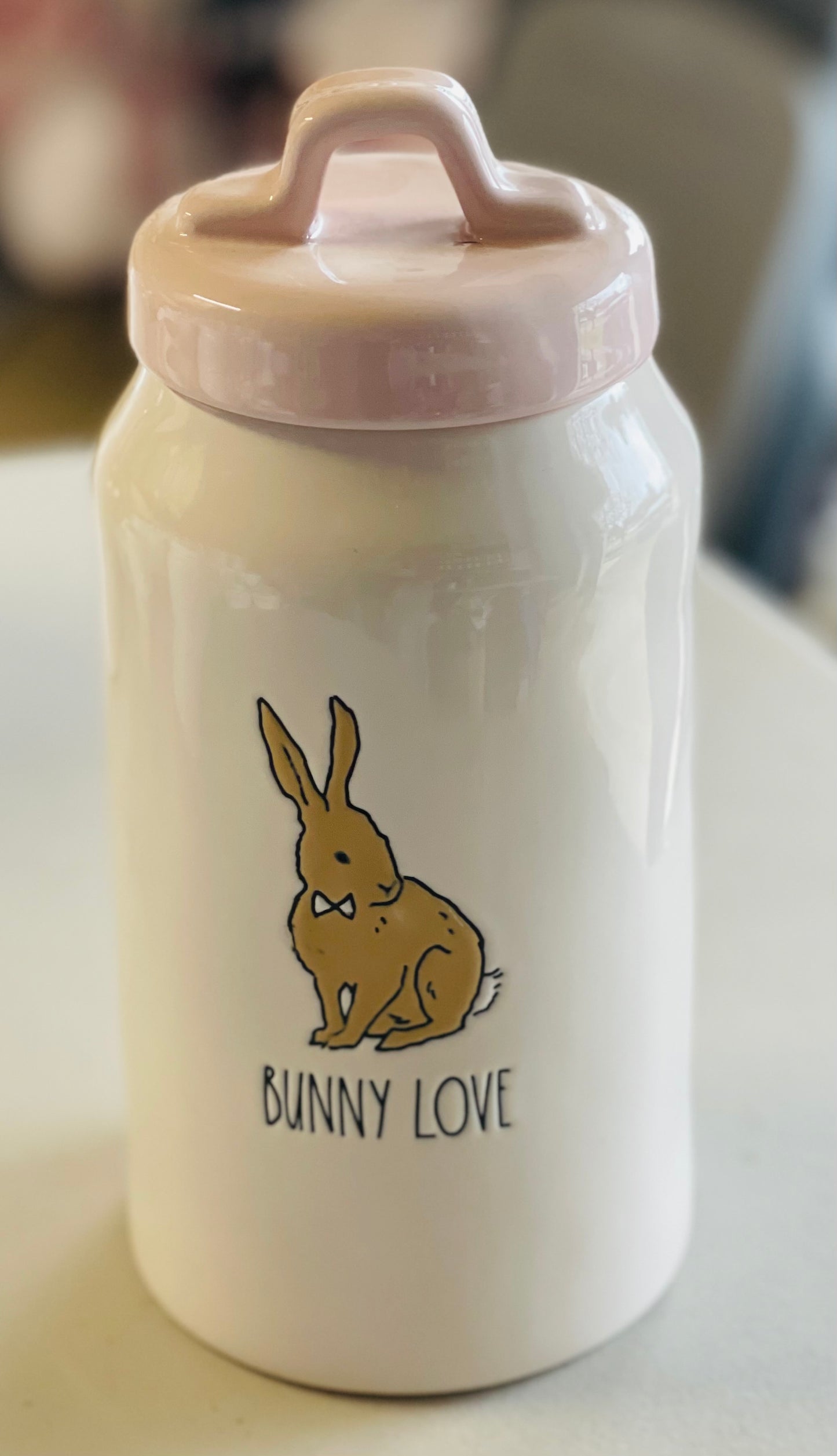 New Rae Dunn white ceramic Easter decor canister BUNNY LOVE