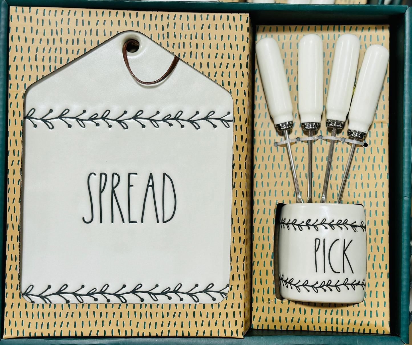 New Rae Dunn ceramic gift set Cheese plate and pick SPREAD/PICK