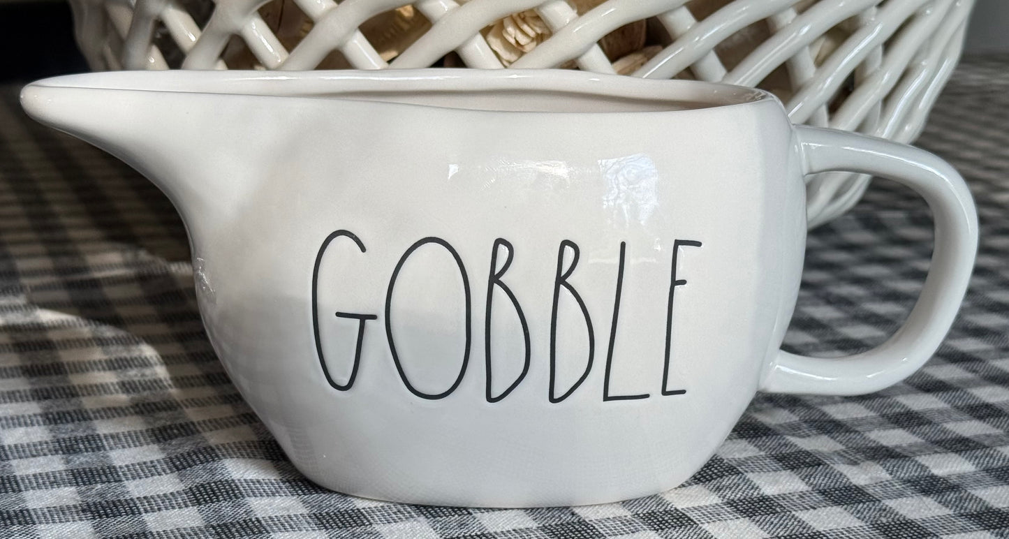 New Rae Dunn white ceramic GOBBLE gravy boat