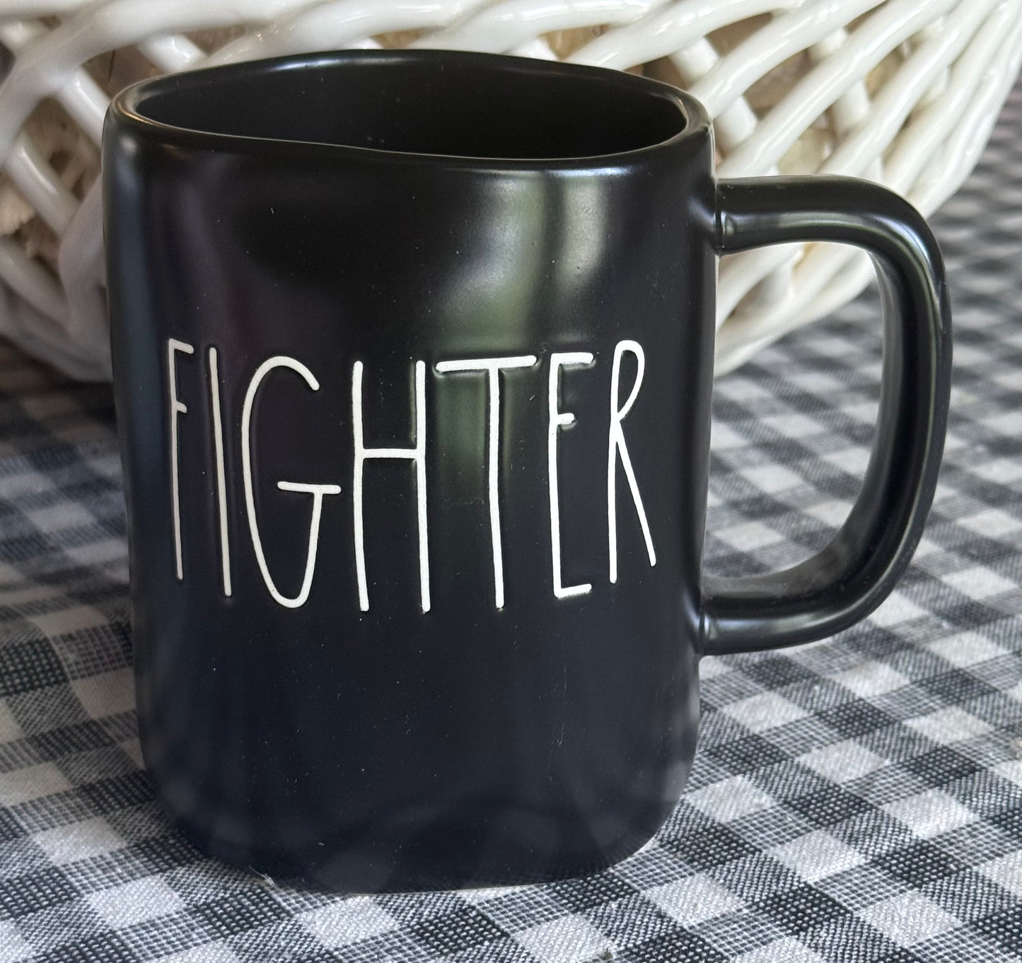 New Rae Dunn black ceramic coffee mug FIGHTER