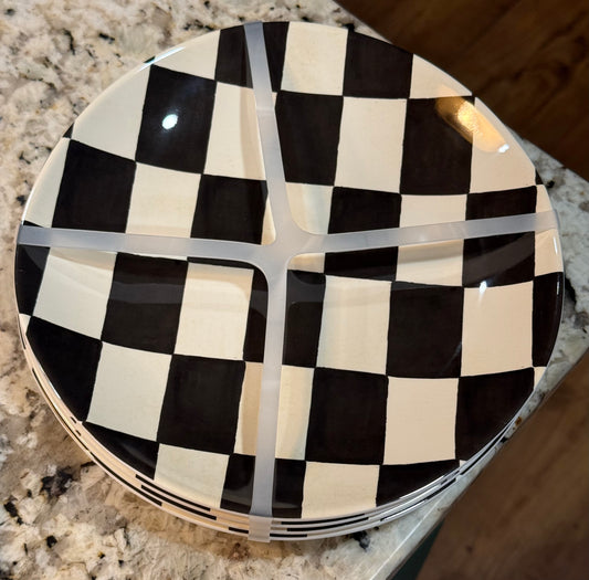 New black and white check 4-piece melamine salad 9.75 plate set